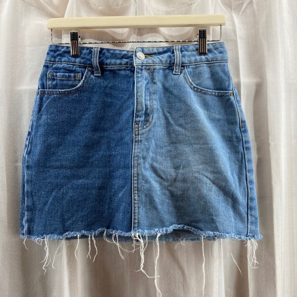 Pacsun Two Tone Denim Mini Skirt Raw Hem Distressed Blue Jeans 25 Streetwear
